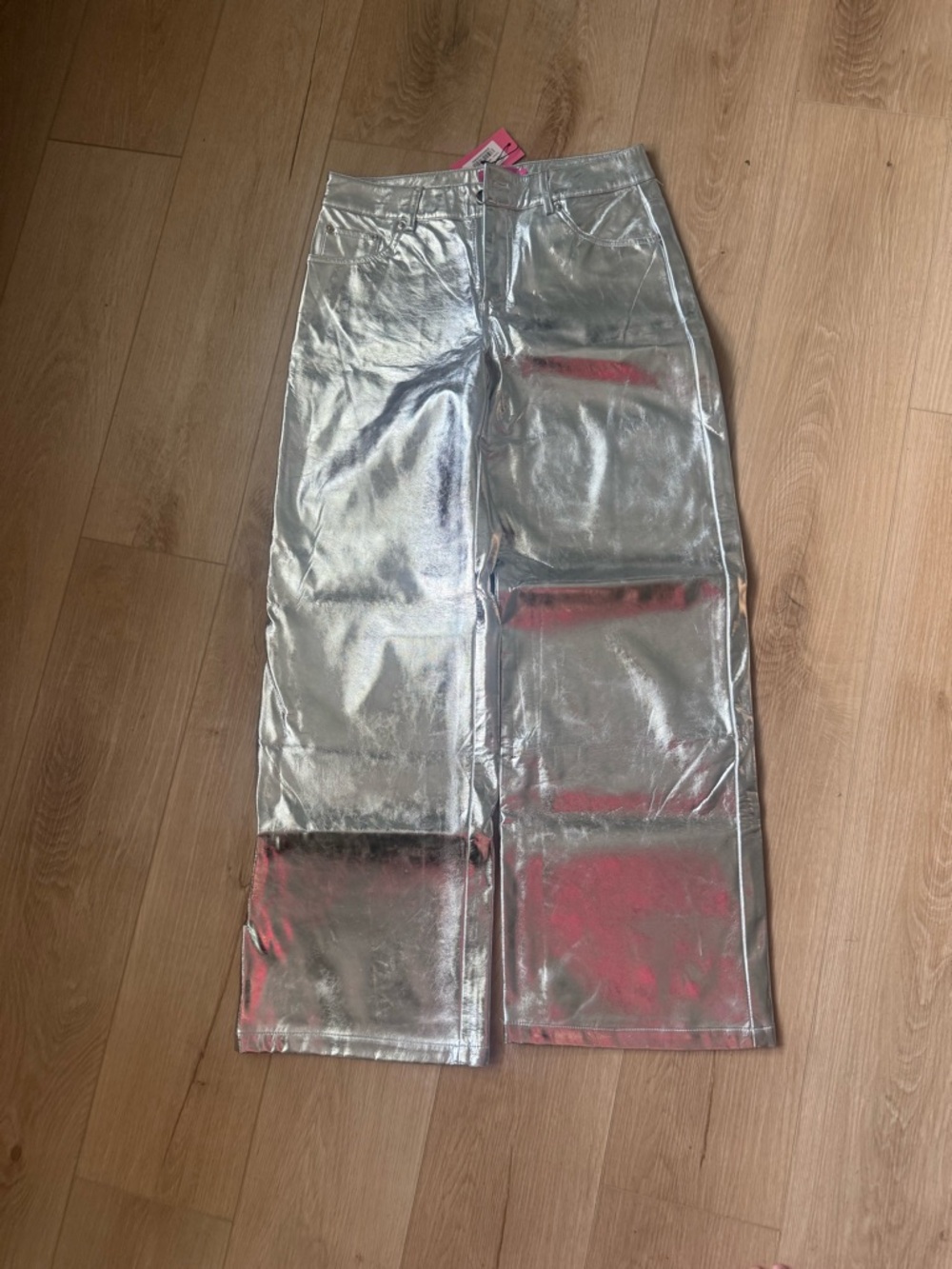 Edikted - Silver Metallic Wide Leg Pants